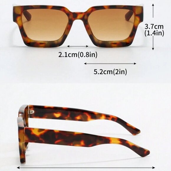 Retro Thick Square Frame Leopard Women Men Rectangle Y2K Brown Tint Sunglasses - Picture 6 of 8